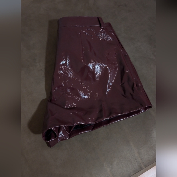 Women's Burgundy Faux Leather Shorts - Picture 13 of 16